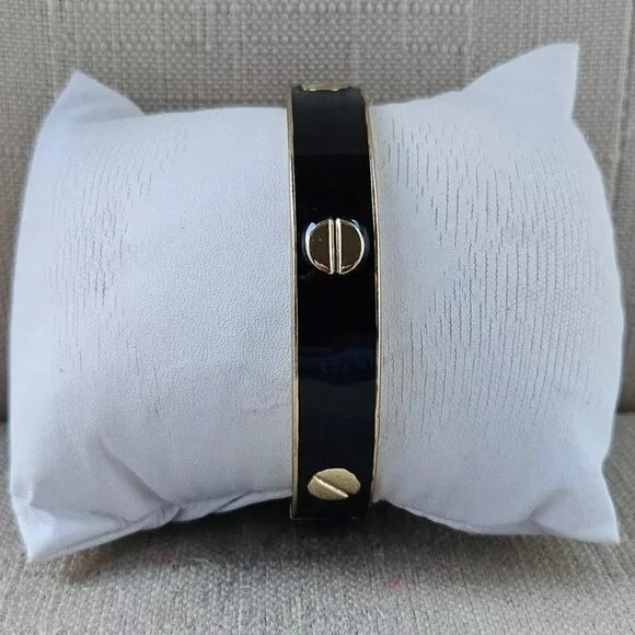 Fashion Bracelet Black/Gold Tone Wrist Band Fashion Jewelry Size 7 in - Picture 9 of 10